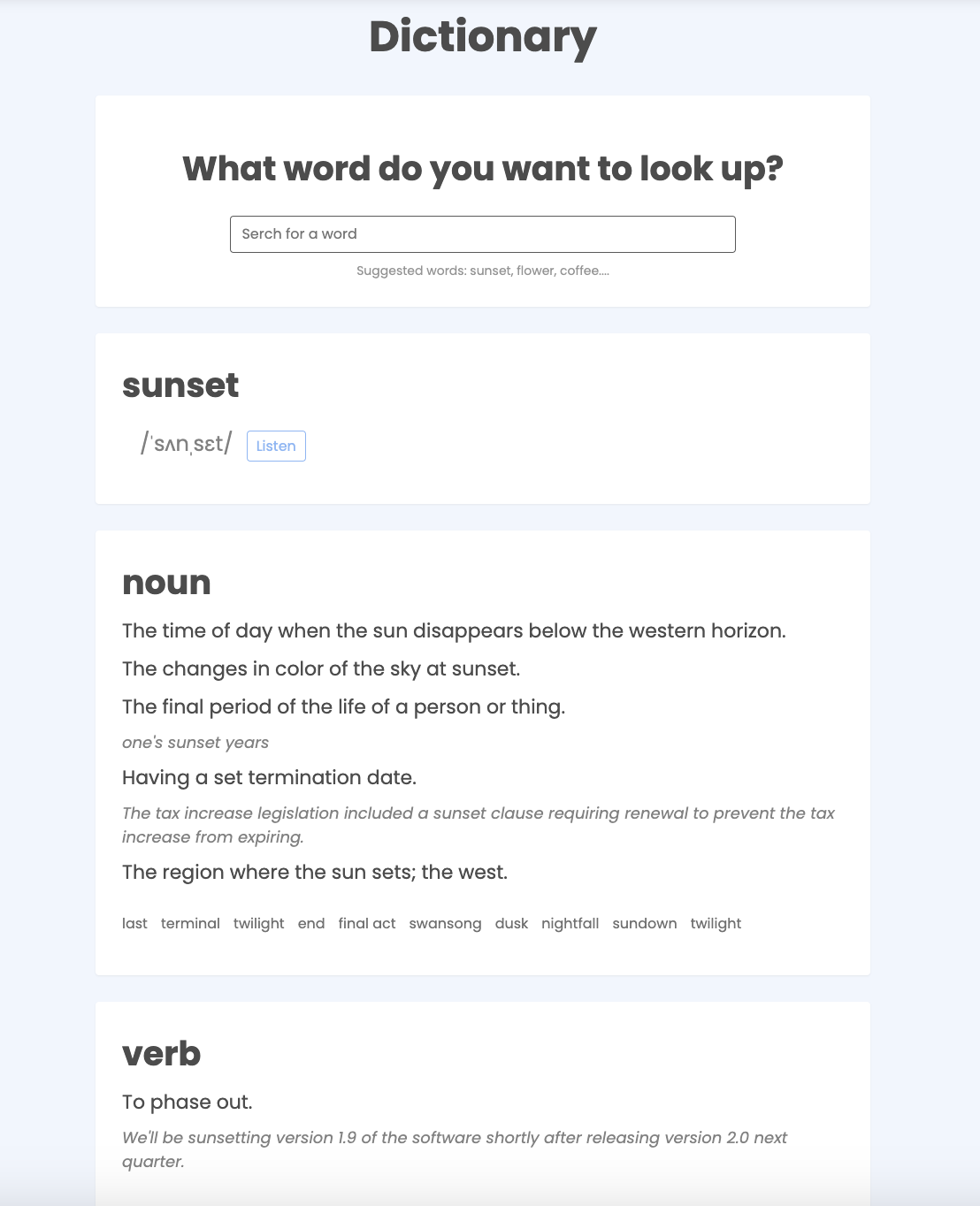 Dictionary preveiw